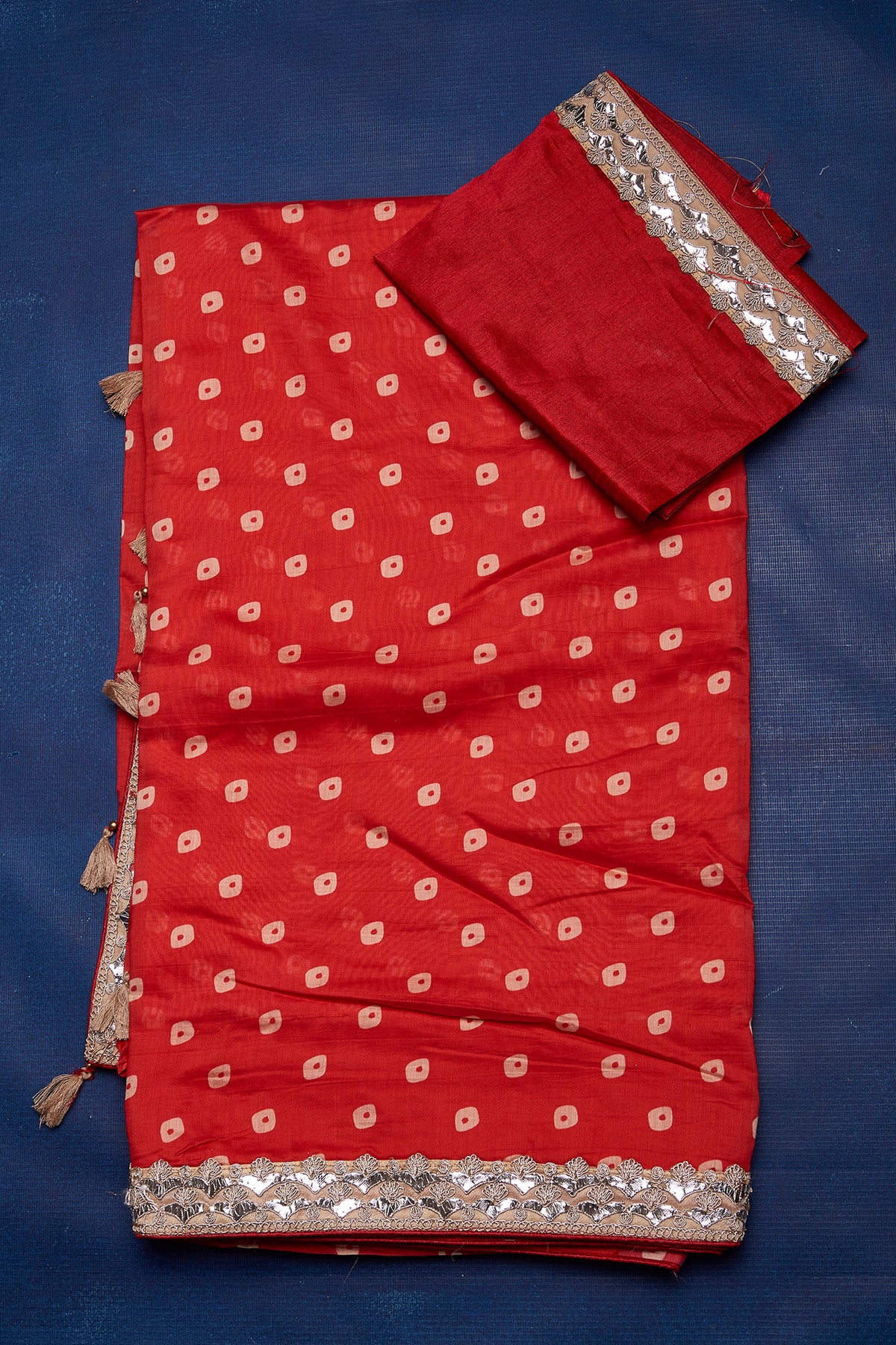 Shop beautiful red bandhej chanderi sari online in USA with embroidered border. Keep your ethnic wardrobe up to date with latest designer sarees, pure silk sarees, handwoven sarees, tussar silk sarees, embroidered sarees from Pure Elegance Indian saree store in USA.-blouse
