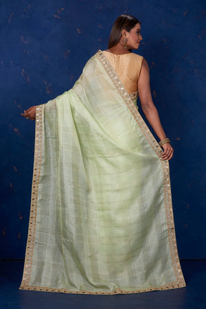Shop beautiful pista green Kota check saree online in USA with embroidered border. Keep your ethnic wardrobe up to date with latest designer sarees, pure silk sarees, handwoven sarees, tussar silk sarees, embroidered sarees from Pure Elegance Indian saree store in USA.-back