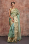 Buy stunning light green Bandhej print organza saree online in USA with golden zari border. Keep your ethnic wardrobe up to date with latest designer sarees, pure silk sarees, handwoven sarees, tussar silk sarees, embroidered sarees from Pure Elegance Indian saree store in USA.-full view