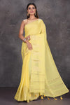 90M481 Bright Yellow Mysore Silk Saree with Zari Border