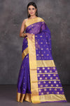 Shop stunning purple Katan silk sari online in USA with golden zari border. Keep your ethnic wardrobe up to date with latest designer sarees, pure silk sarees, handwoven sarees, tussar silk sarees, embroidered saris from Pure Elegance Indian saree store in USA.-full view