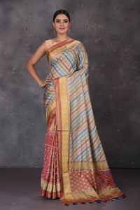Buy beautiful grey and brown Patola silk saree online in USA with brown pallu. Flaunt your ethnic style on special occasions with latest designer sarees, pure silk sarees, handwoven sarees, Kanchipuram silk sarees, embroidered sarees, georgette sarees from Pure Elegance Indian saree store in USA.-full view