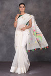Shop stunning white resham Jamdani saree online in USA. Flaunt your ethnic style on special occasions with latest designer sarees, pure silk sarees, handwoven sarees, Kanchipuram silk sarees, embroidered sarees, georgette sarees, party sarees from Pure Elegance Indian saree store in USA.-full view