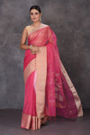 Shop stunning pink organza silk sari online in USA with golden zari border. Flaunt your ethnic style on special occasions with latest designer sarees, pure silk sarees, handwoven sarees, Kanchipuram silk sarees, embroidered sarees, georgette sarees, party sarees from Pure Elegance Indian saree store in USA.-full view