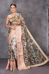 Buy stunning grey printed Kota silk sari online in USA with embroidered zari border. Keep your ethnic wardrobe up to date with latest designer sarees, pure silk sarees, handwoven sarees, tussar silk sarees, embroidered sarees from Pure Elegance Indian saree store in USA.-full view