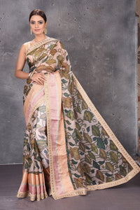 Buy stunning grey printed Kota silk sari online in USA with embroidered zari border. Keep your ethnic wardrobe up to date with latest designer sarees, pure silk sarees, handwoven sarees, tussar silk sarees, embroidered sarees from Pure Elegance Indian saree store in USA.-full view