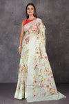Shop beautiful mint green floral organza sari online in USA with embroidered border. Enrich your ethnic wardrobe with traditional Indian sarees, designer sarees. embroidered sarees, pure silk sarees, handwoven sarees, Kanchipuram sarees, Banarasi saris from Pure Elegance Indian saree store in USA.-full view