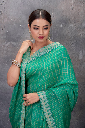 90M817 Green Designer Saree with Embroidered Blouse
