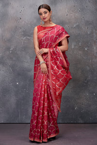 Shop stunning red foil print Kota sari online in USA. Keep your ethnic wardrobe up to date with latest designer saris, pure silk sarees, handwoven sarees, tussar silk sarees, embroidered saris from Pure Elegance Indian saree store in USA.-full view