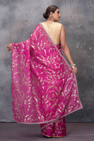 Shop stunning ombre pink foil print Kota saree online in USA. Keep your ethnic wardrobe up to date with latest designer saris, pure silk sarees, handwoven sarees, tussar silk sarees, embroidered saris from Pure Elegance Indian saree store in USA.-back