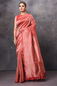 Shop beautiful red zari work Kuppadam saree online in USA. Keep your ethnic wardrobe up to date with latest designer sarees, pure silk sarees, handwoven sarees, tussar silk sarees, embroidered sarees, chiffon saris from Pure Elegance Indian saree store in USA.-full view