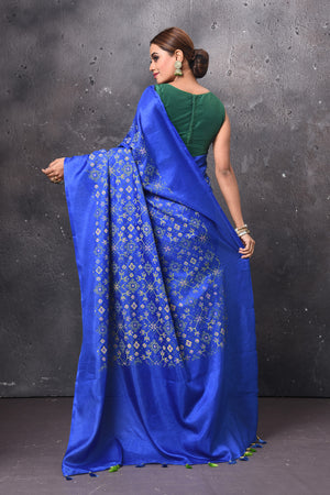 Shop stunning royal blue printed Patola saree online in USA. Keep your ethnic wardrobe up to date with latest designer sarees, pure silk sarees, handwoven sarees, tussar silk sarees, embroidered sarees, chiffon saris from Pure Elegance Indian saree store in USA.-back