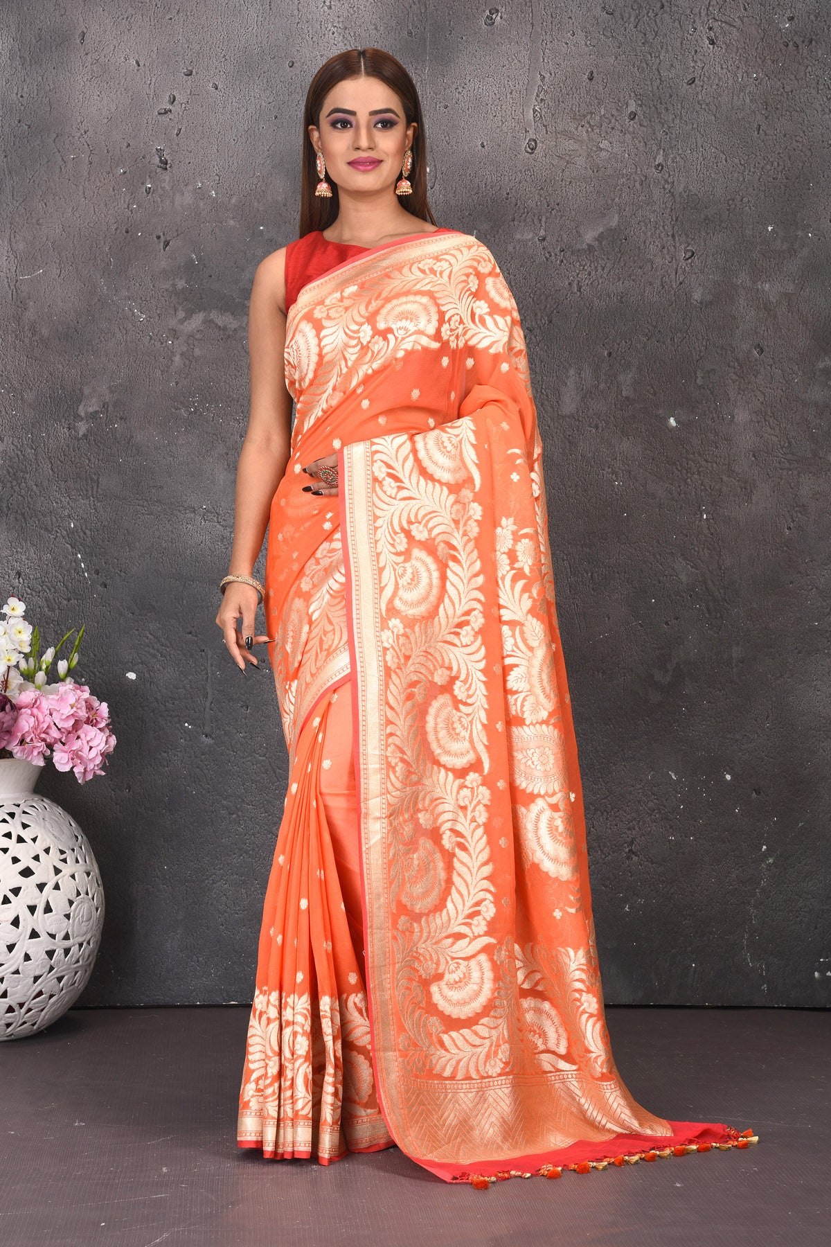 Beautiful Georgette Party Wear Sarees with Zari work & Designer Blouse