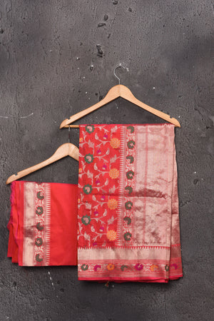 Shop stunning pink Katan silk saree online in USA with zari minakari work. Keep your ethnic wardrobe up to date with latest designer sarees, pure silk sarees, handwoven sarees, tussar silk sarees, embroidered sarees, chiffon saris from Pure Elegance Indian saree store in USA.-blouse