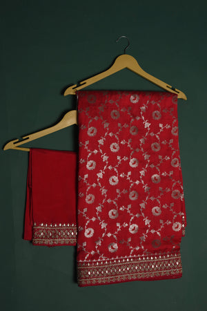 Shop beautiful red Benarasi georgette saree online in USA with embroidered border. Be a vision of style and elegance at parties and special occasions in beautiful designer sarees, embroidered sarees, printed sarees, satin saris from Pure Elegance Indian fashion store in USA.-blouse