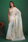 Shop beautiful white organza saree online in USA with pink embroidered blouse. Be a vision of style and elegance at parties and special occasions in beautiful designer sarees, embroidered sarees, printed sarees, satin saris from Pure Elegance Indian fashion store in USA.-full view