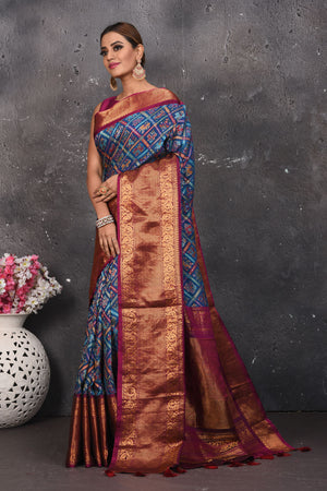 Buy this royal banarasi silk saree with pashmina weaving adorned with antique zari work online in USA which has crafted by skilled weaver of Banaras with elegance and grace, this saree is definitely the epitome of beauty and a must have in your collection. Buy designer handwoven banarasi pashmina sari with any blouse from Pure Elegance Indian saree store in USA.- full view.
