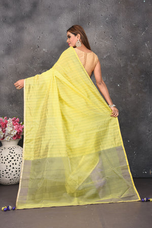 Shop stunning blue and yellow striped matka silk sari online in USA. Keep your ethnic wardrobe up to date with latest designer sarees, pure silk sarees, Kanchipuram silk sarees, handwoven saris, tussar silk sarees, embroidered saris from Pure Elegance Indian saree store in USA.-back