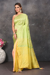 Shop beautiful pastel green and pink matka silk sari online in USA with yellow pallu. Keep your ethnic wardrobe up to date with latest designer sarees, pure silk sarees, Kanchipuram silk sarees, handwoven saris, tussar silk sarees, embroidered saris from Pure Elegance Indian saree store in USA.-full view