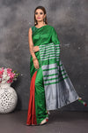 Shop beautiful green and red matka silk sari online in USA with grey pallu. Keep your ethnic wardrobe up to date with latest designer sarees, pure silk sarees, Kanchipuram silk sarees, handwoven saris, tussar silk sarees, embroidered saris from Pure Elegance Indian saree store in USA.-full view