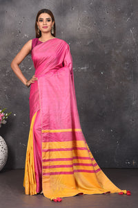 Shop stunning pink and orange matka silk sari online in USA. Keep your ethnic wardrobe up to date with latest designer sarees, pure silk sarees, Kanchipuram silk sarees, handwoven saris, tussar silk sarees, embroidered saris from Pure Elegance Indian saree store in USA.-full view