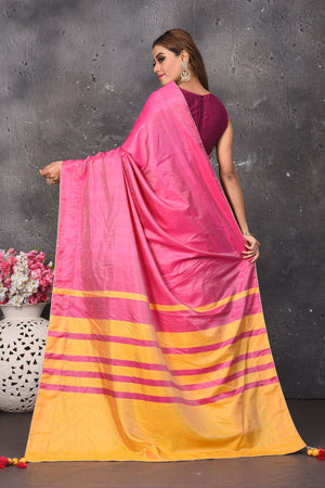Shop stunning pink and orange matka silk sari online in USA. Keep your ethnic wardrobe up to date with latest designer sarees, pure silk sarees, Kanchipuram silk sarees, handwoven saris, tussar silk sarees, embroidered saris from Pure Elegance Indian saree store in USA.-back