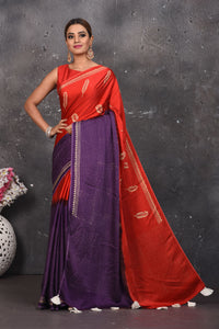 Buy beautiful purple and red printed modal silk saree online in USA. Be the center of attraction on special occasions in stunning silk sarees, handloom sarees, embroidered sarees, designer sarees, Bollywood sarees from Pure Elegance Indian fashion store in USA.-full view