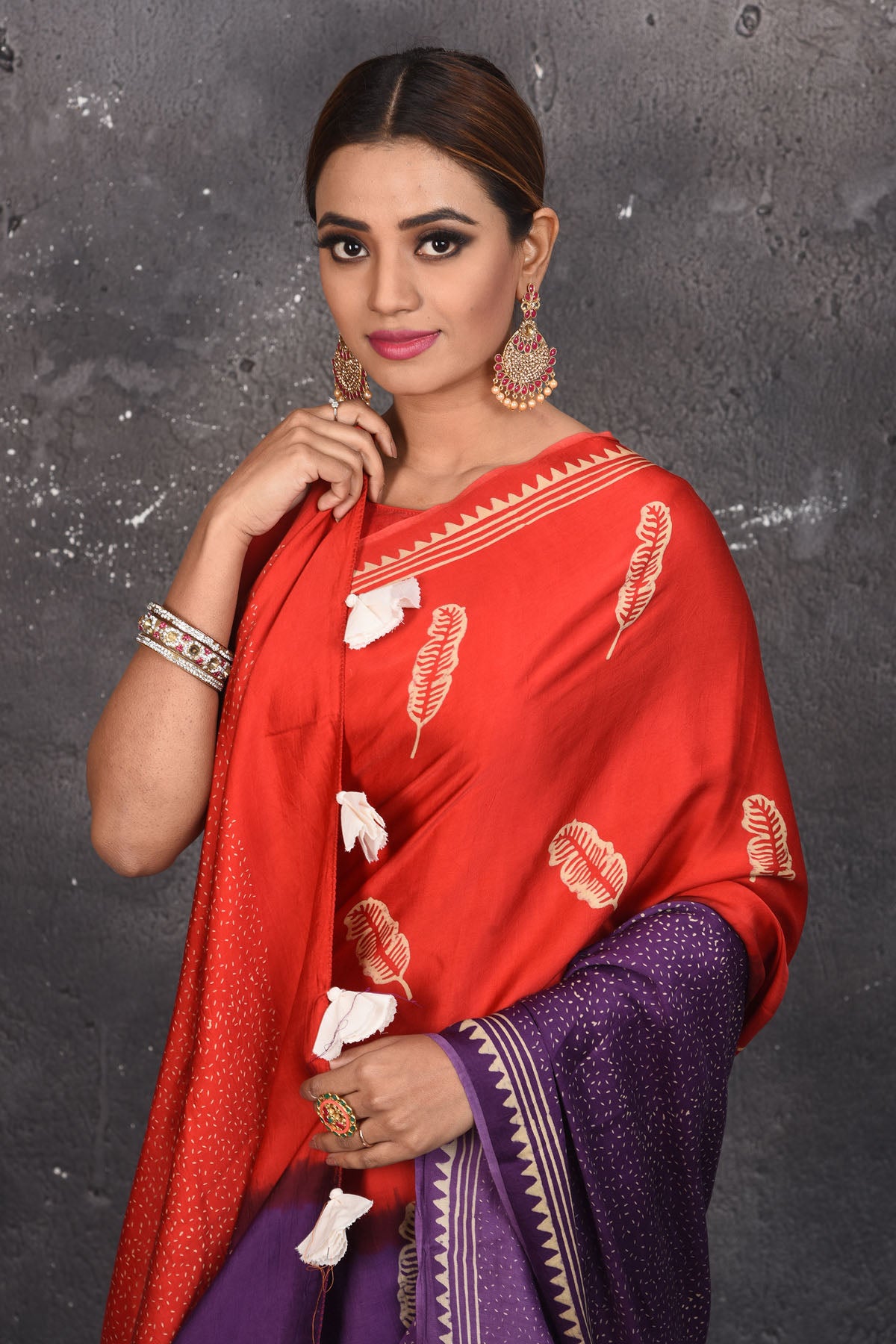 90N171 Purple and Red Printed Modal Silk Saree