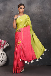 Shop stunning pista green and pink printed modal silk sari online in USA. Be the center of attraction on special occasions in stunning silk sarees, handloom sarees, embroidered sarees, designer sarees, Bollywood sarees from Pure Elegance Indian fashion store in USA.-full view