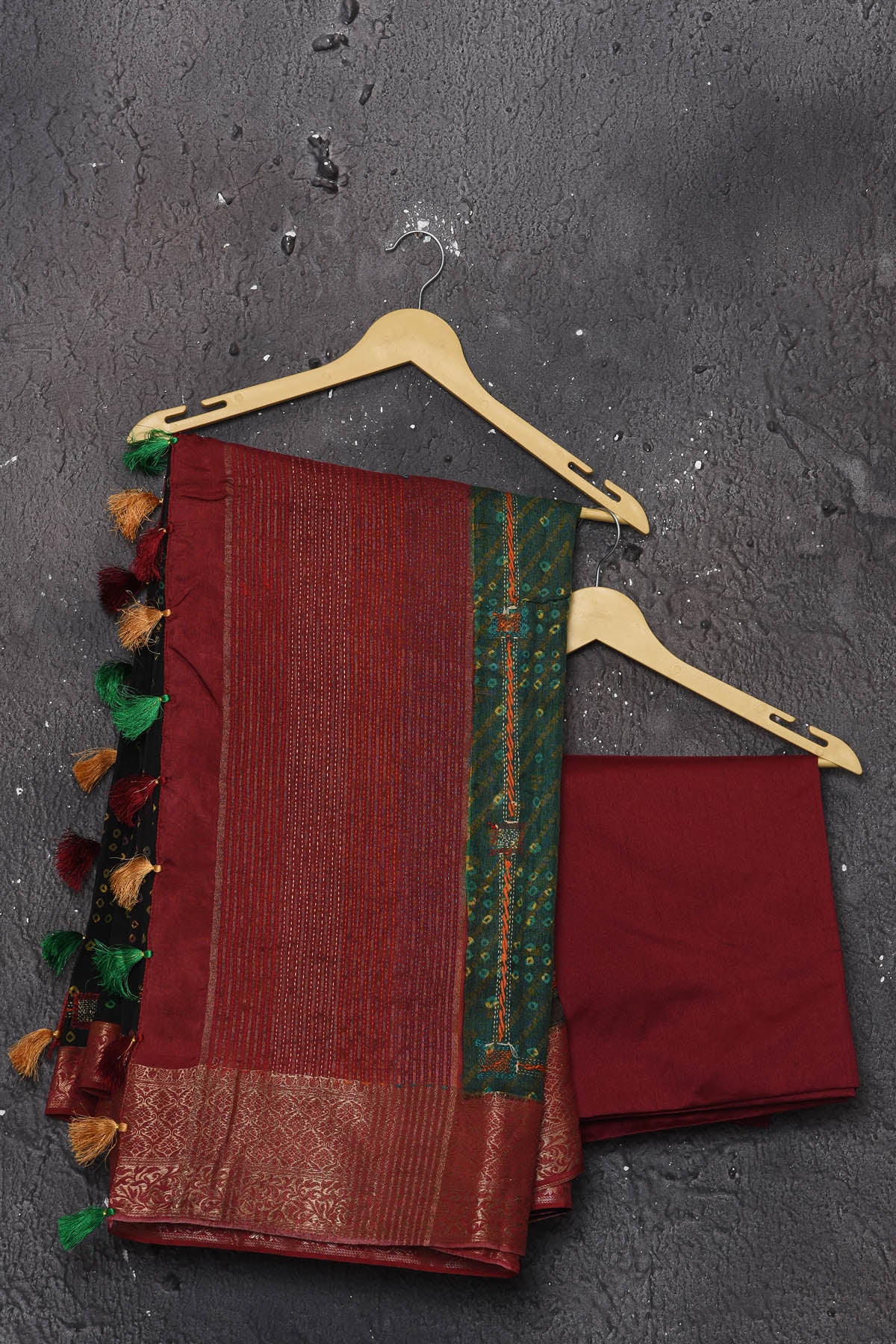 Buy this royal black banarasi pure muga silk saree with red-golden zari work online in USA. An enchanting black with scintillating palla and border. This muga silk brings the charm and simplicity of this black saree with border and pallu with the delegate zari work on border. Shop this designer silk sari from Pure Elegance Indian fashion store in USA.-Unstitched blouse.