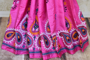 Buy stunning pink Bangalore silk saree online in USA with hand work. Look elegant on special occasions in beautiful printed sarees, silk sarees, tussar sarees, handloom sarees, Kanchipuram sarees from Pure Elegance Indian saree store in USA.-pleats