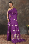Shop stunning purple silk saree online in USA with silver zari paisley buta. Be vision of elegance on special occasions in exquisite designer sarees, handwoven sarees, georgette sarees, embroidered sarees, Banarasi sarees from Pure Elegance Indian saree store in USA.-full view