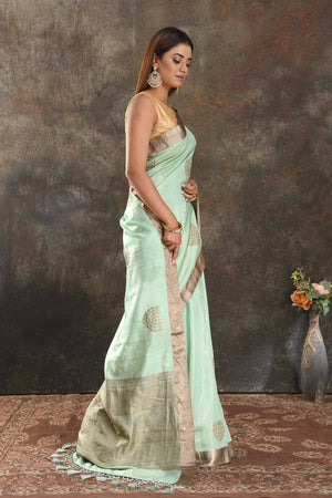Shop Pastel Green Muga Silk Saree Online in USA with Zari Border – Pure  Elegance