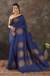 Buy dark blue Muga Banarasi sari online in USA with antique zari motifs. Be vision of elegance on special occasions in exquisite designer sarees, handwoven sarees, georgette sarees, embroidered sarees, Banarasi saree, pure silk saris from Pure Elegance Indian saree store in USA.-full view