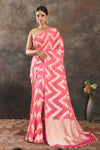 Buy beautiful light pink borderless georgette saree online in USA with golden chevron design. Be the center of attraction on special occasions in ethnic sarees, designer sarees, embroidered sarees, handwoven sarees, pure silk sarees from Pure Elegance Indian saree store in USA.-full view