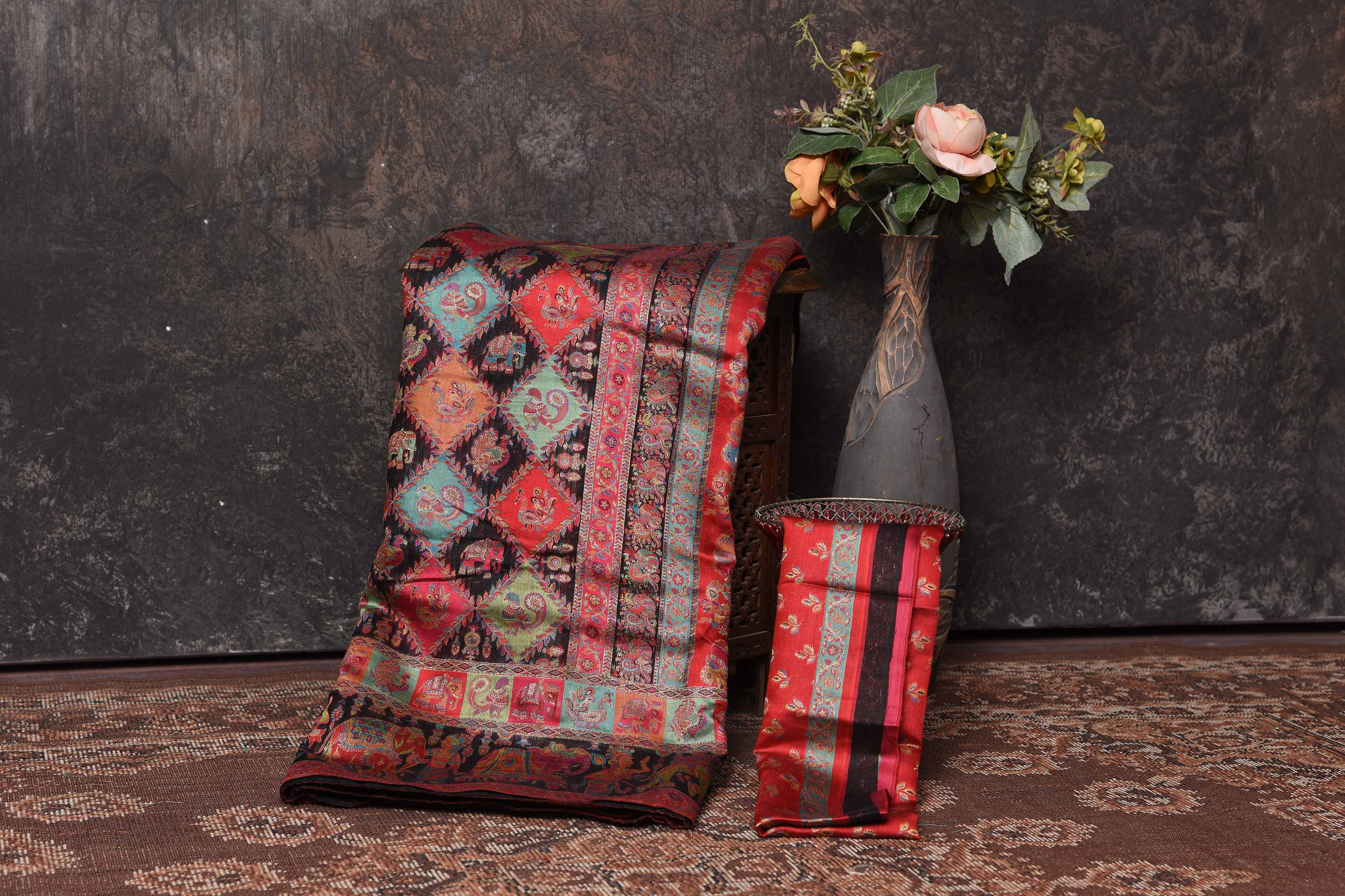 Shop stunning blue Kani silk saree online in USA. Keep your ethnic wardrobe up to date with latest designer sarees, pure silk sarees, handwoven saris, tussar silk sarees, Kani sarees, Pashmina sarees, embroidered sarees from Pure Elegance Indian saree store in USA.-blouse