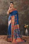Shop stunning blue Kani silk saree online in USA. Keep your ethnic wardrobe up to date with latest designer sarees, pure silk sarees, handwoven saris, tussar silk sarees, Kani sarees, Pashmina sarees, embroidered sarees from Pure Elegance Indian saree store in USA.-full view