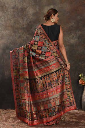 Buy stunning black Kani silk sari online in USA. Keep your ethnic wardrobe up to date with latest designer sarees, pure silk sarees, handwoven saris, tussar silk sarees, Kani sarees, Pashmina sarees, embroidered sarees from Pure Elegance Indian saree store in USA.-back