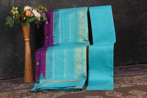 Shop beautiful purple check Kanjeevaram sari online in USA with blue border. Go for a rich traditional look on weddings and festive occasions in pure silk sarees, Kanchipuram silk sarees, handloom sarees, Banarasi sarees from Pure Elegance Indian fashion store in USA.-blouse