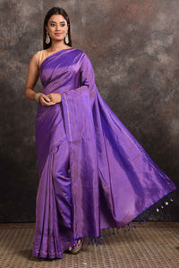 Buy stunning purple borderless Kanjeevaram silk sari online in USA. Keep your ethnic wardrobe up to date with latest designer sarees, pure silk sarees, Kanchipuram silk sarees, handwoven sarees, tussar silk sarees, embroidered sarees from Pure Elegance Indian saree store in USA.-full view