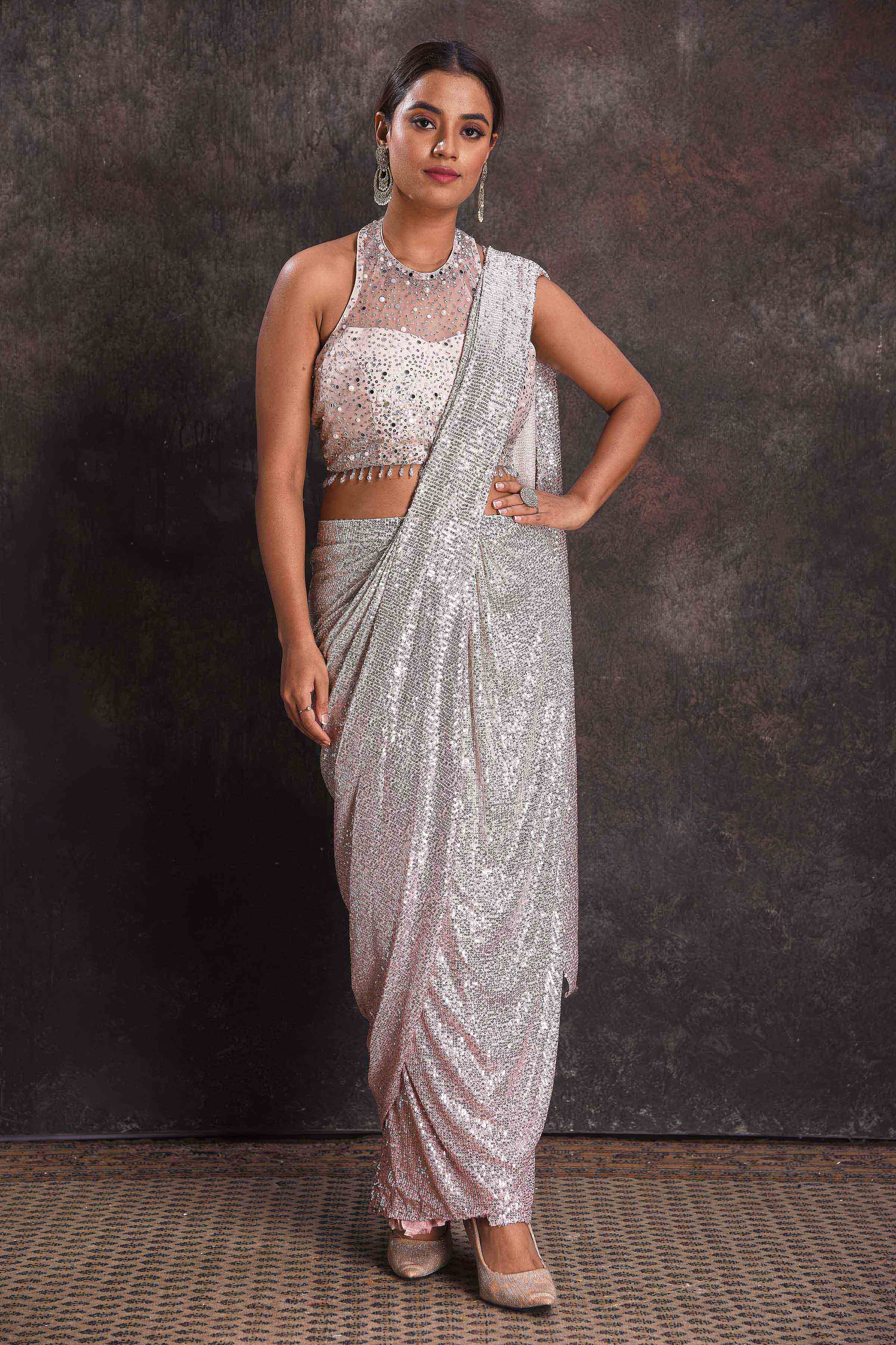 Silver Grey Wedding Party Saree In Net SFINS9927 – Siya Fashions