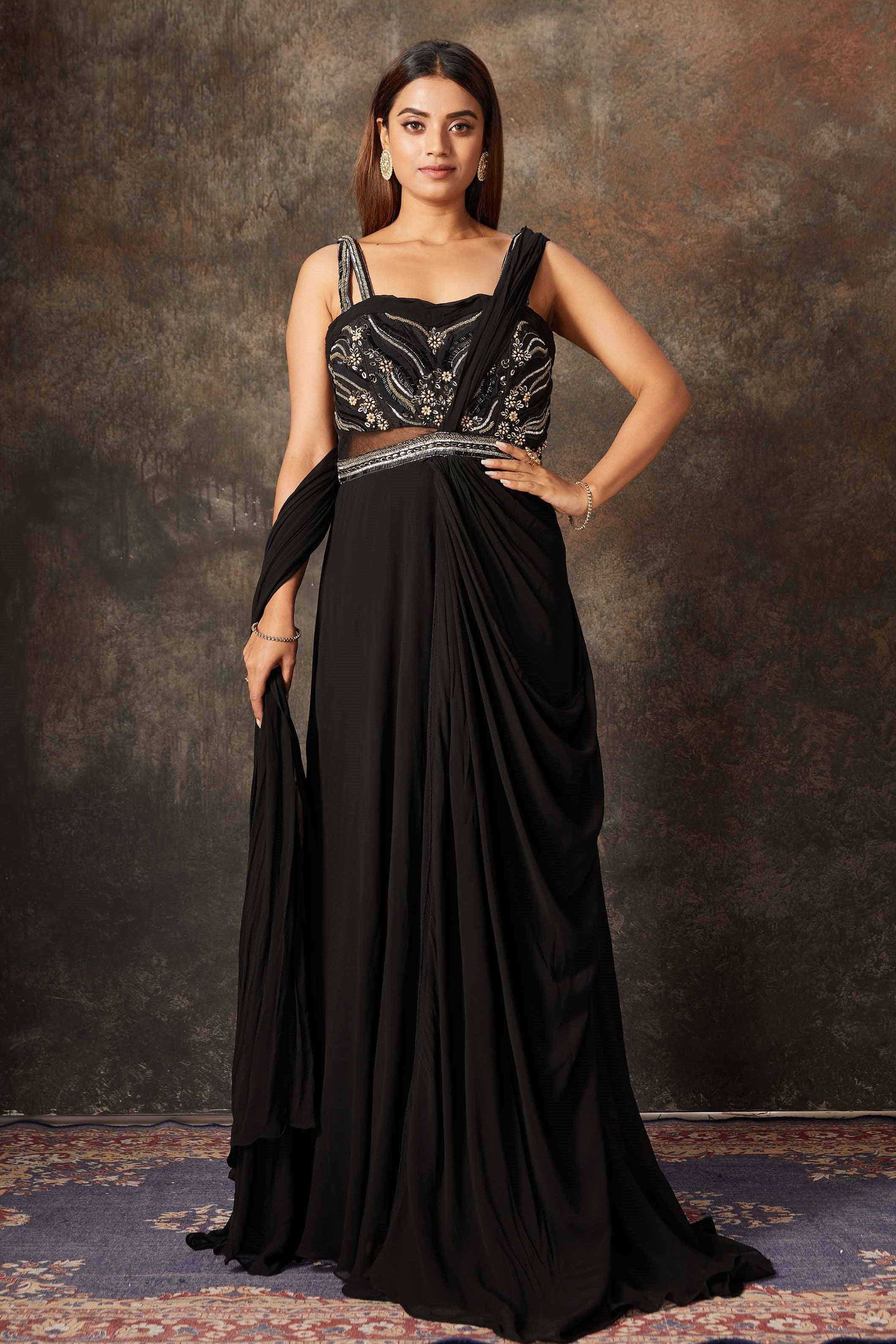 Buy Black and Red Hand Beaded Party Wear Gown Designer Islamic Dress Online  MYPF1213 | MyBatua – MyBatua.com