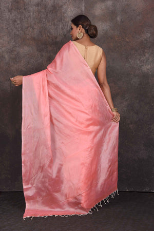 Shop stunning solid baby pink Kanchipuram silk sari online in USA. Look your best at parties in elegant silk sarees, designer sarees, handwoven sarees, Kanchipuram silk sarees, embroidered sarees, South silk sarees from Pure Elegance Indian saree store in USA.-back