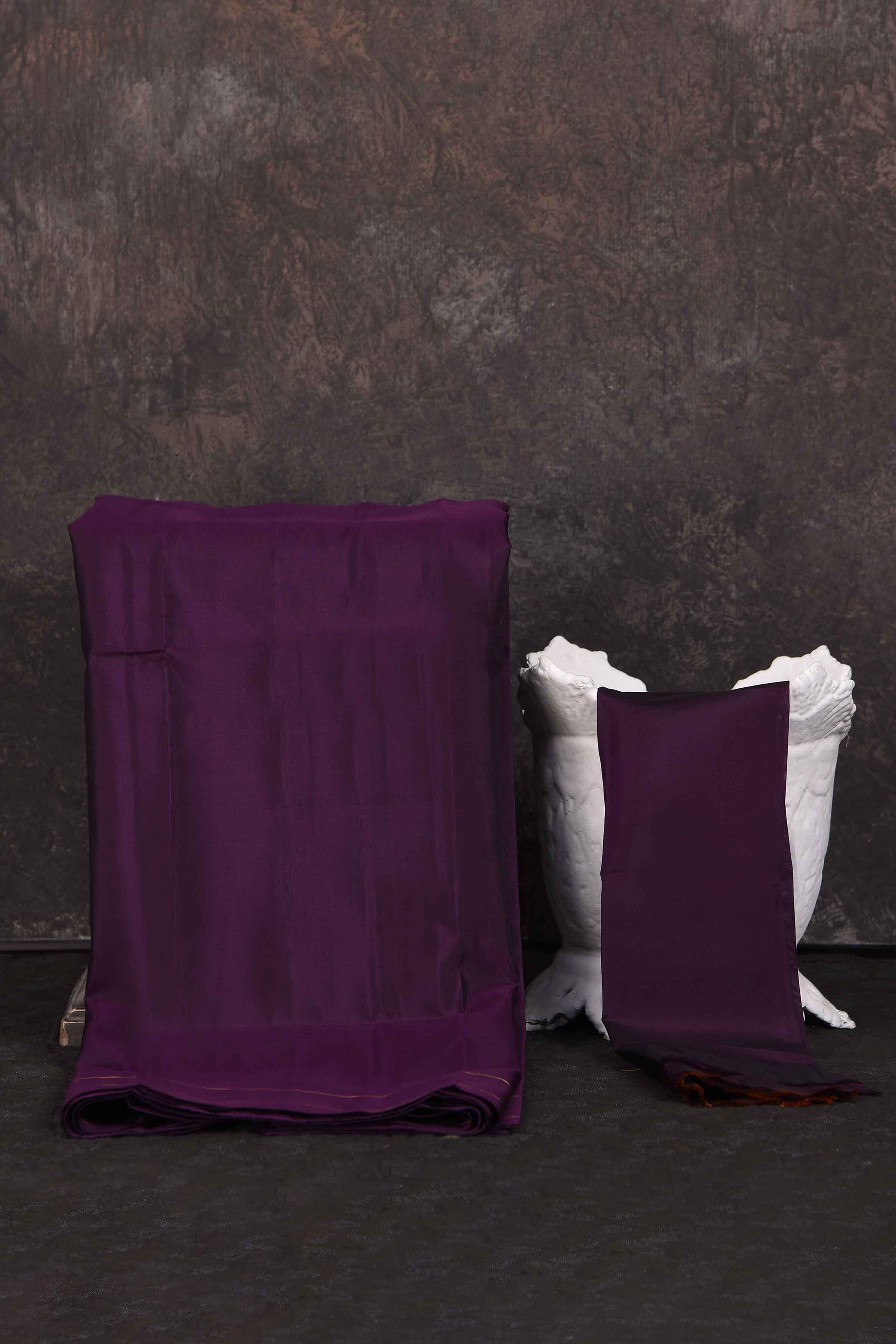 Buy beautiful purple Kanchipuram silk sari online in USA with zari line border. Look your best at parties in elegant silk sarees, designer sarees, handwoven sarees, Kanchipuram silk sarees, embroidered sarees, South silk sarees from Pure Elegance Indian saree store in USA.-blouse