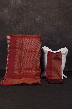 Buy beautiful grey Kanchipuram silk saree online in USA with red zari border. Look your best at parties in elegant silk sarees, designer sarees, handwoven sarees, Kanchipuram silk sarees, embroidered sarees, South silk sarees from Pure Elegance Indian saree store in USA.-blouse