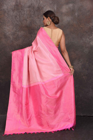 Buy beautiful light pink Kanjivaram silk saree online in USA with dark pink border. Look your best at parties in elegant silk sarees, designer sarees, handwoven sarees, Kanchipuram silk sarees, embroidered sarees, South silk sarees from Pure Elegance Indian saree store in USA.-back