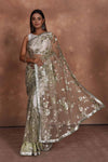 Shop beautiful beige heavy embroidery net saree online in USA. Keep your ethnic wardrobe up to date with latest designer sarees, pure silk saris, Kanchipuram silk sarees, handwoven sarees, tussar silk saris, embroidered sarees, soft silk sarees from Pure Elegance Indian saree store in USA.-full view