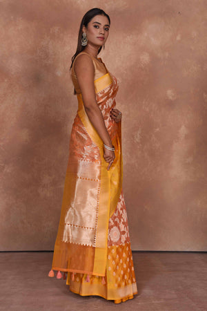 Shop beautiful fancy kora saree sari online in USA with yellow border. Keep your ethnic wardrobe up to date with latest designer sarees, pure silk saris, Kanchipuram silk sarees, handwoven sarees, tussar silk saris, embroidered sarees, soft silk sarees, Kora silk sarees from Pure Elegance Indian saree store in USA.-side