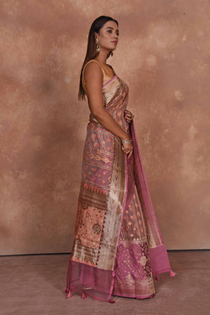 Shop beautiful pink fancy kora saree sari online in USA. Keep your ethnic wardrobe up to date with latest designer sarees, pure silk saris, Kanchipuram silk sarees, handwoven sarees, tussar silk saris, embroidered sarees, soft silk sarees, Kora silk sarees from Pure Elegance Indian saree store in USA.-side