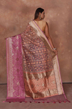 Shop beautiful pink fancy kora saree sari online in USA. Keep your ethnic wardrobe up to date with latest designer sarees, pure silk saris, Kanchipuram silk sarees, handwoven sarees, tussar silk saris, embroidered sarees, soft silk sarees, Kora silk sarees from Pure Elegance Indian saree store in USA.-back